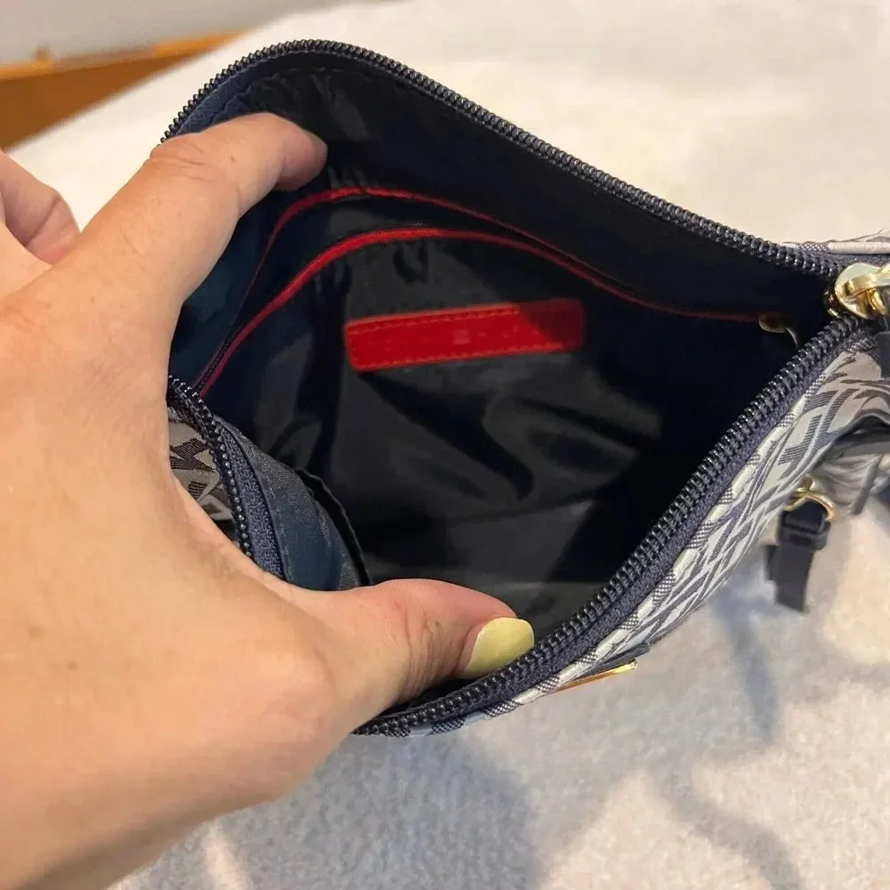 Tommy Hilfiger  Crossbody Sling Bag Womens Navy Jacquard SignatureAdjust Strap - Picture 7 of 12